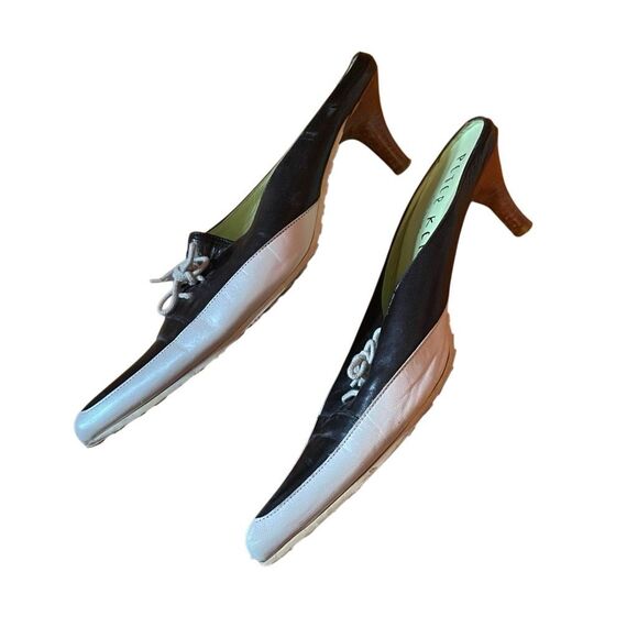 PETER KENT | black silver leather kitten heel mules 38 - Picture 4 of 13